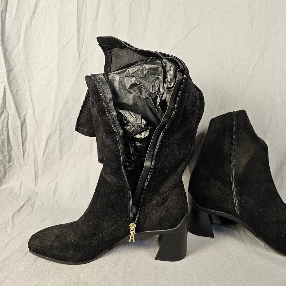 Aerosoles Centola Black Faux Suede Knee High Block Heel Boots Women 11M New